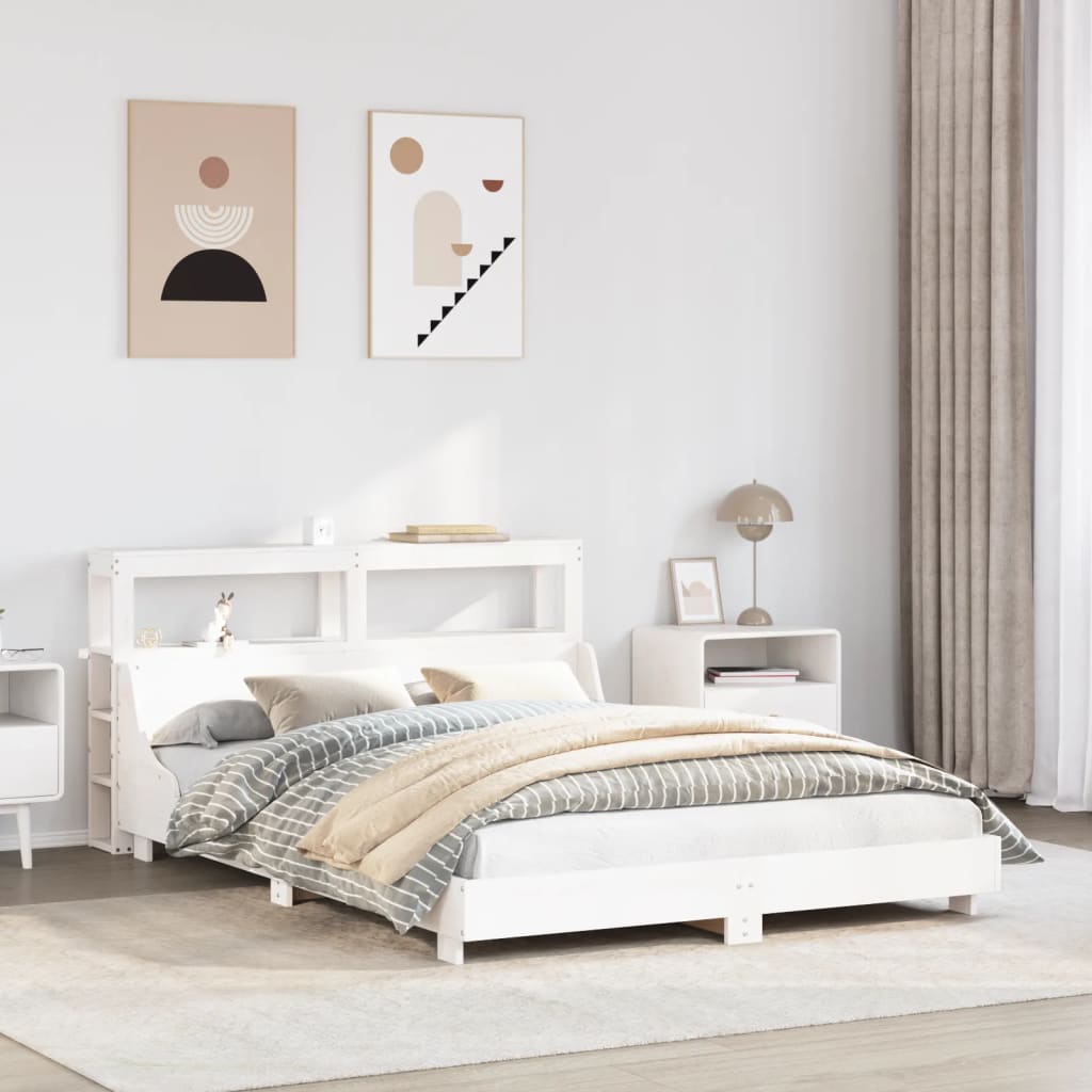 vidaXL Rama łóżka bez materaca, biała, 150x200 cm, lite drewno sosnowe