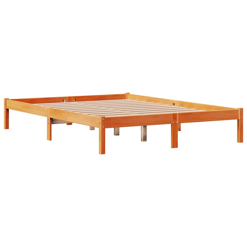 vidaXL Rama łóżka z wezgłowiem, woskowy brąz, 135x190 cm, sosnowa