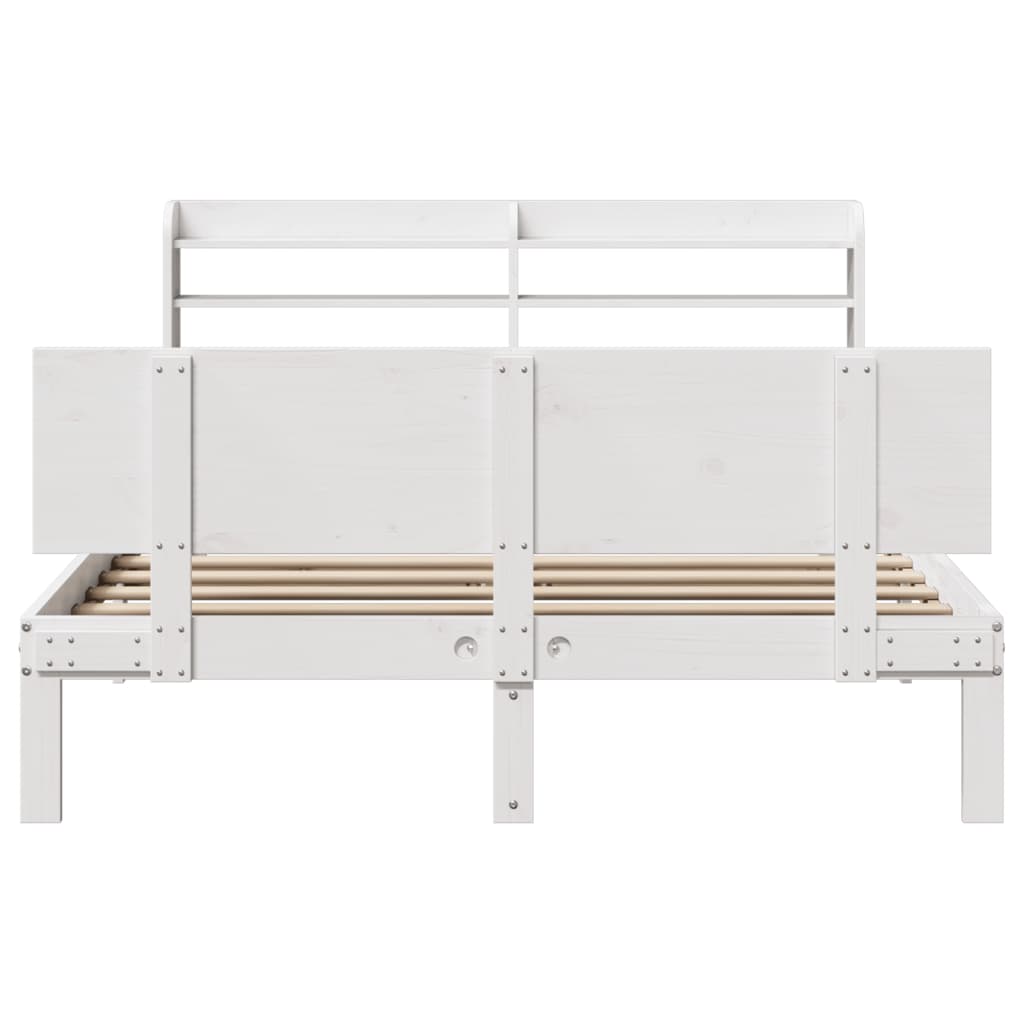 vidaXL Rama łóżka z wezgłowiem, biała, 120x190 cm, lite drewno sosnowe