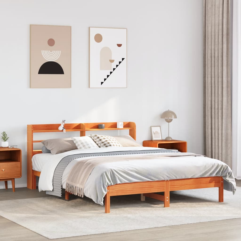 vidaXL Rama łóżka bez materaca, woskowy brąz, 135x190 cm, lita sosna