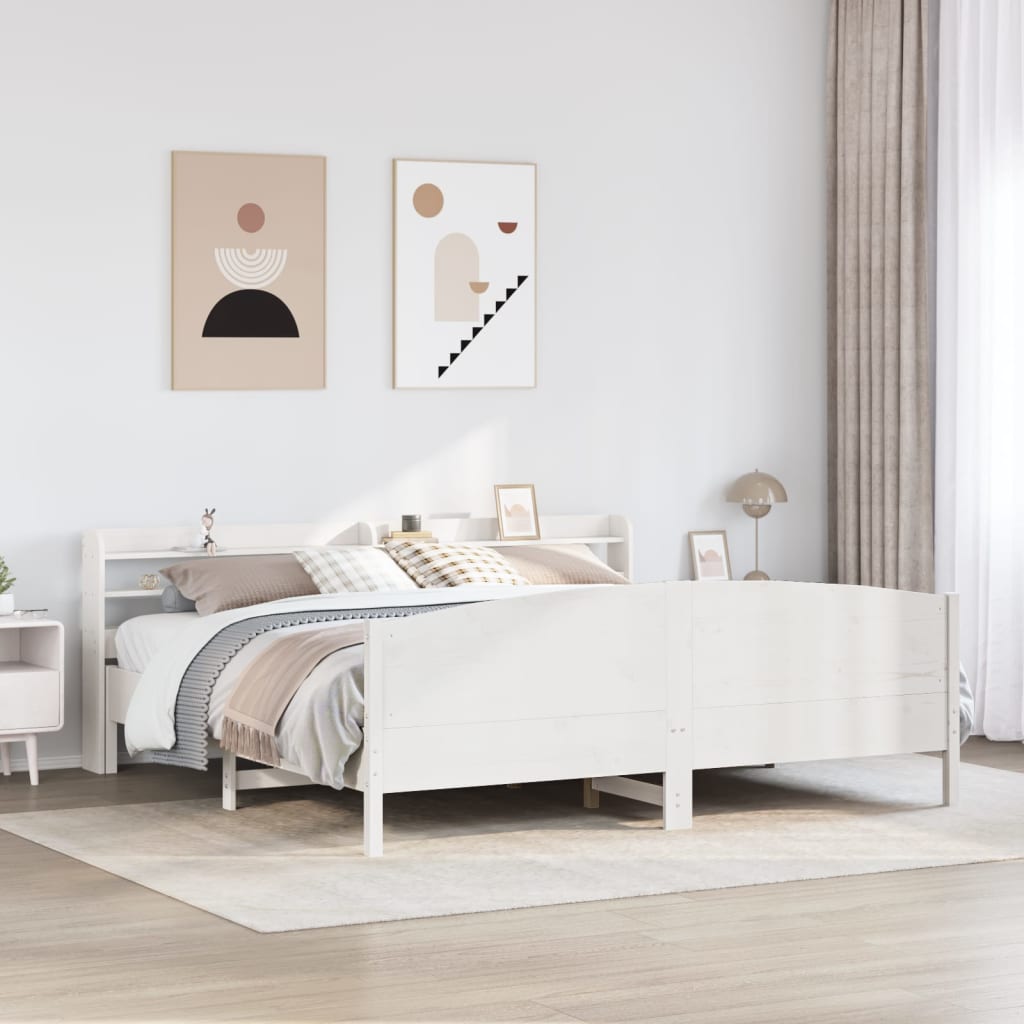 vidaXL Łóżko bez materaca, białe, 200x200 cm, lite drewno sosnowe