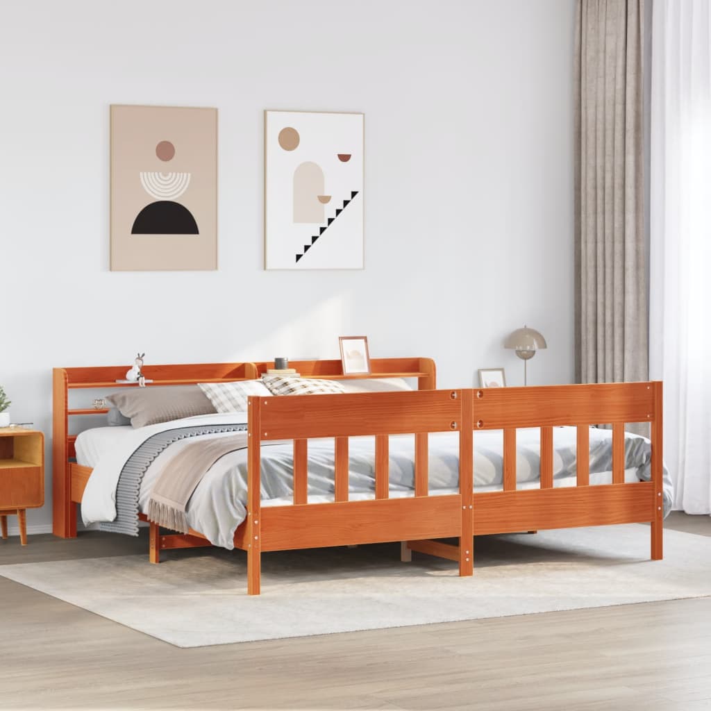 vidaXL Rama łóżka bez materaca, woskowy brąz, 180x200 cm, lita sosna