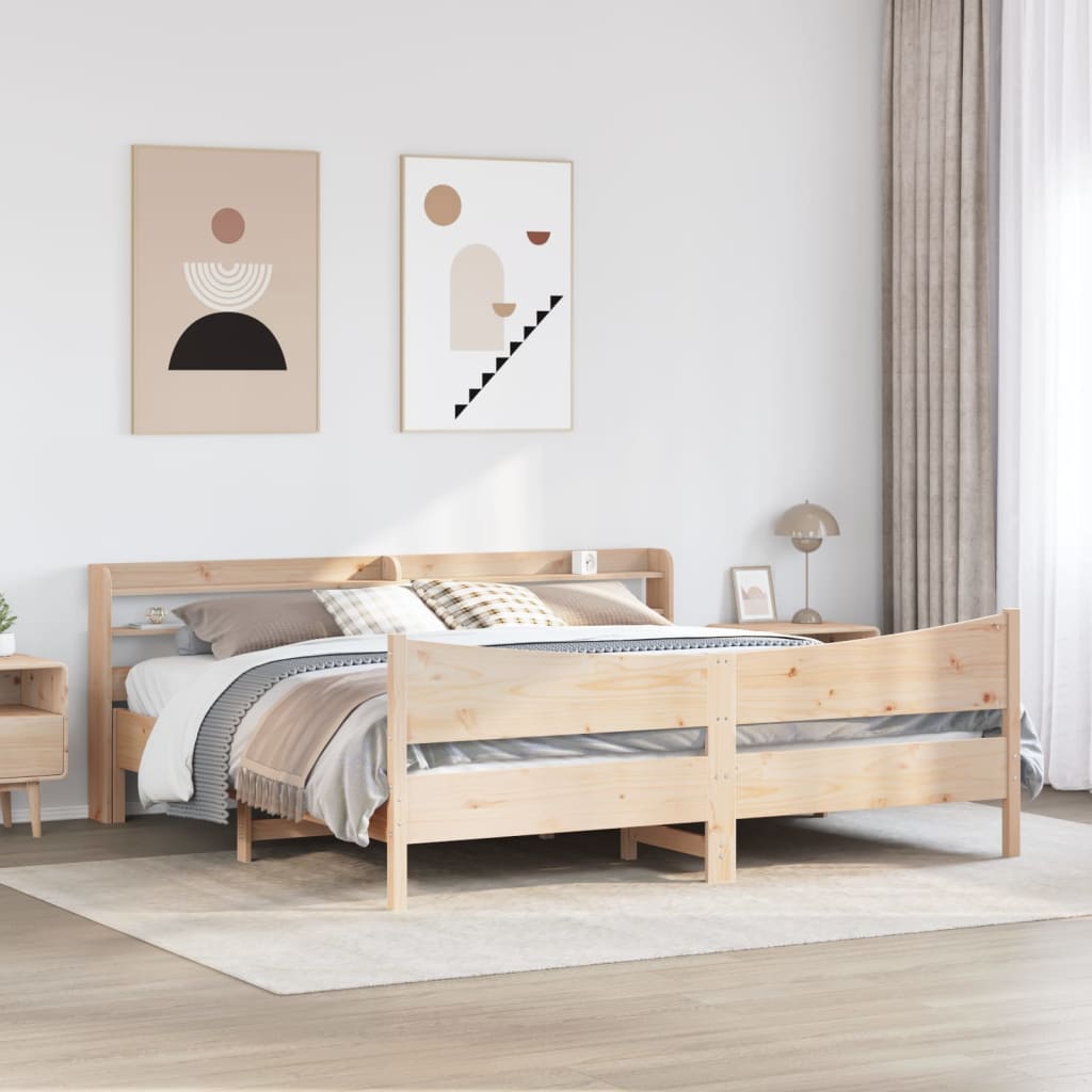 vidaXL Rama łóżka z wezgłowiem, 200x200 cm, lite drewno sosnowe