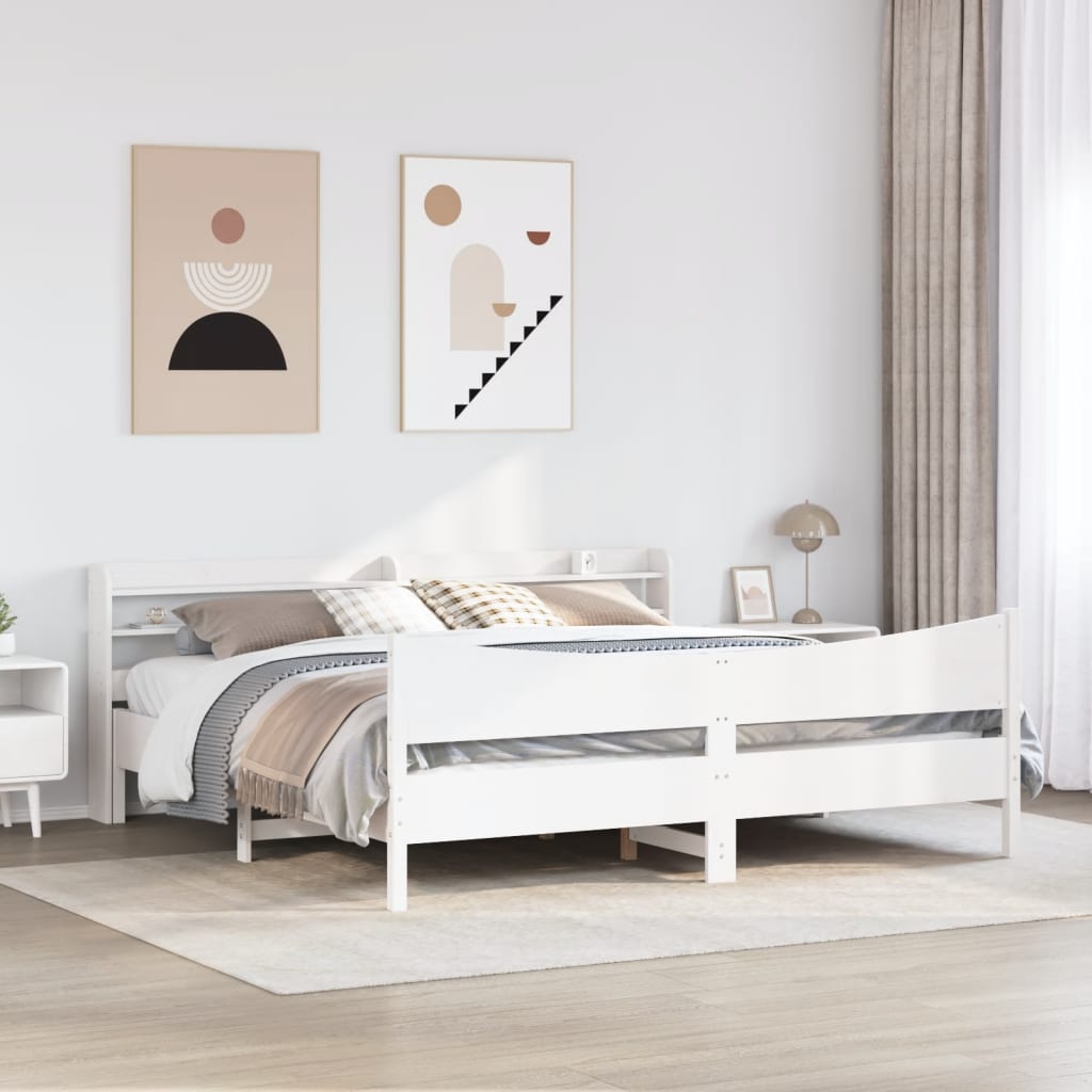 vidaXL Rama łóżka z wezgłowiem, biała, 200x200 cm, lite drewno sosnowe