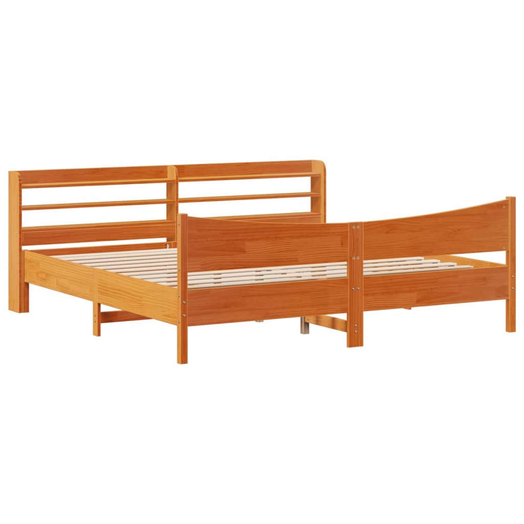 vidaXL Rama łóżka z wezgłowiem, woskowy brąz, 200x200 cm, sosnowa