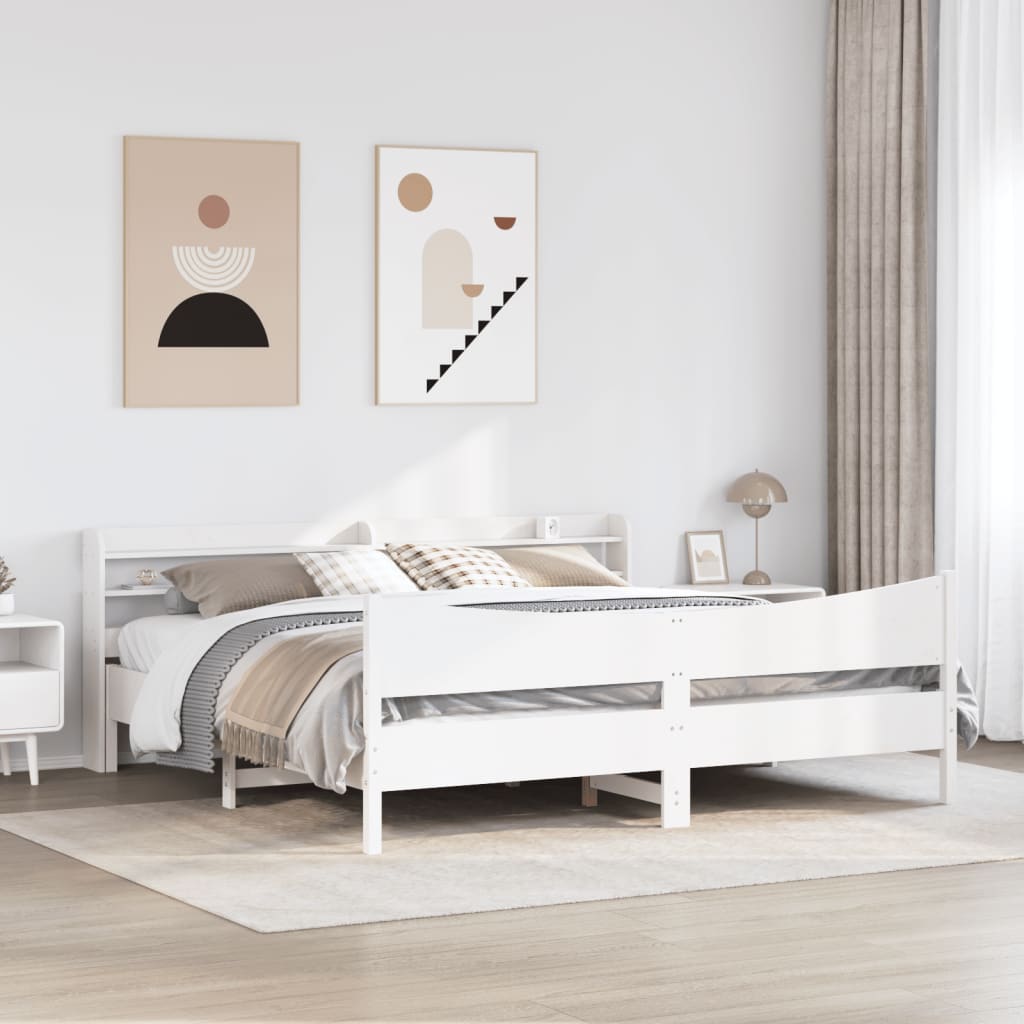 vidaXL Rama łóżka z zagłówkiem, biała, 180x200 cm, sosnowa