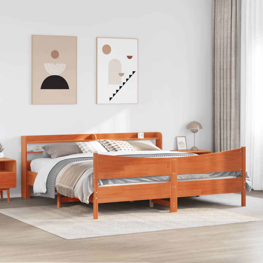 vidaXL Rama łóżka z wezgłowiem, woskowy brąz, 180x200 cm, sosnowa