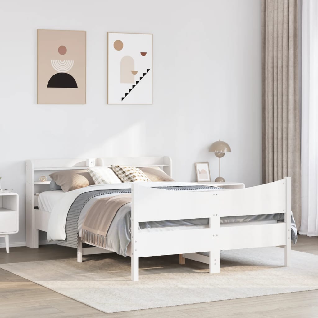 vidaXL Rama łóżka z zagłówkiem, biała, 160x200 cm, lite drewno sosnowe