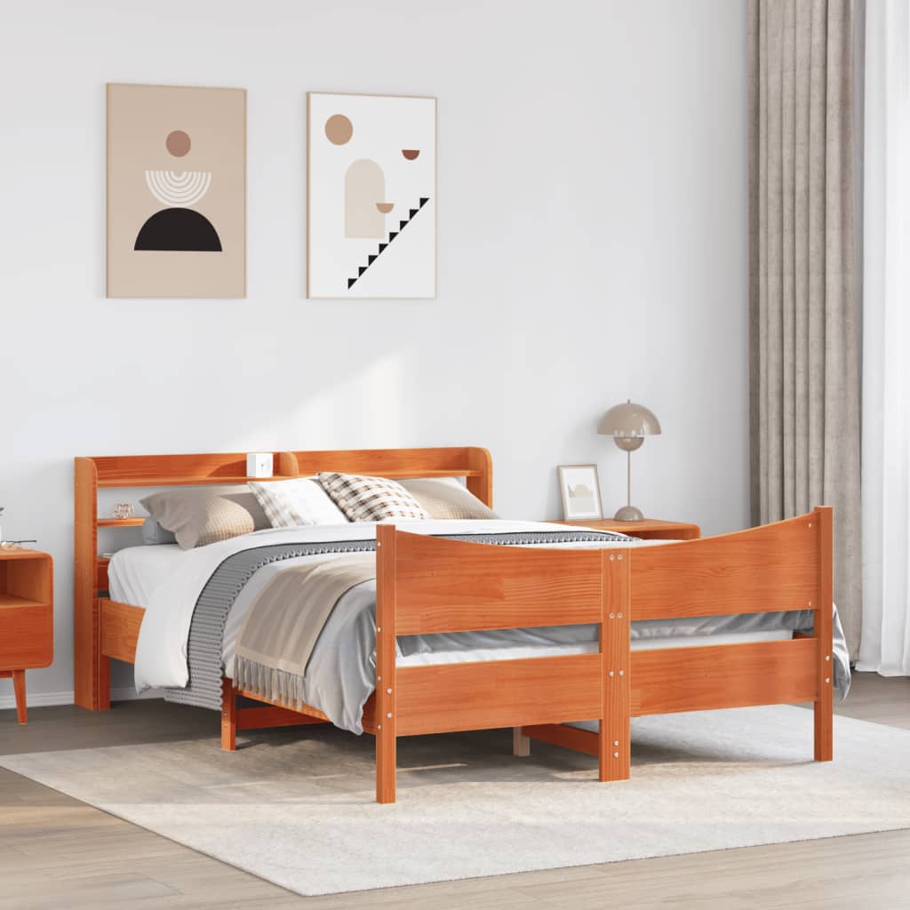 vidaXL Rama łóżka z wezgłowiem, woskowy brąz, 160x200 cm, sosnowa