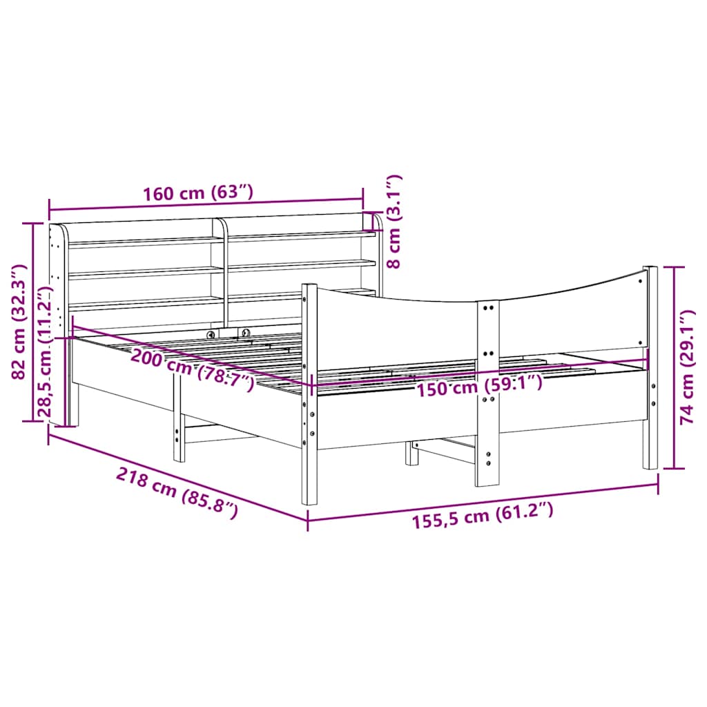 vidaXL Rama łóżka z wezgłowiem, biała, 150x200 cm, lite drewno sosnowe