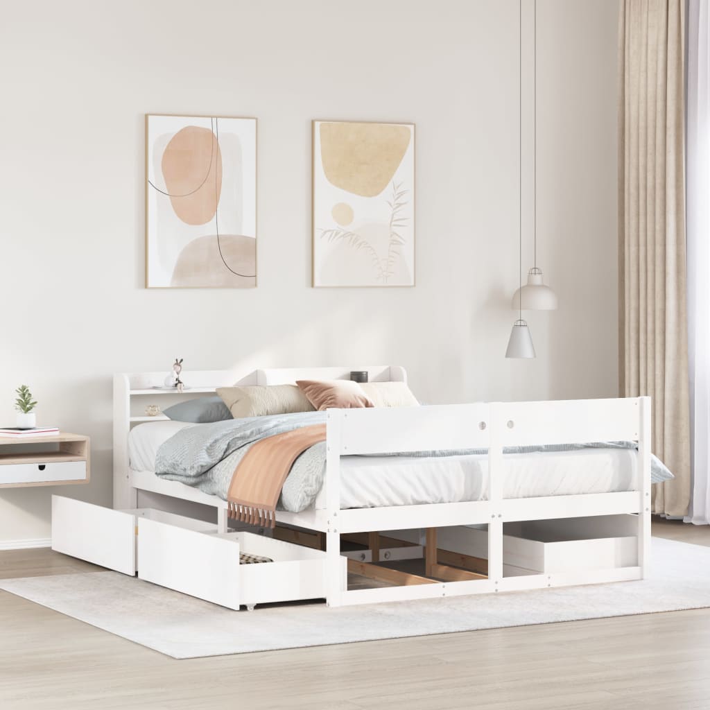 vidaXL Rama łóżka bez materaca, biała, 140x190 cm, lite drewno sosnowe
