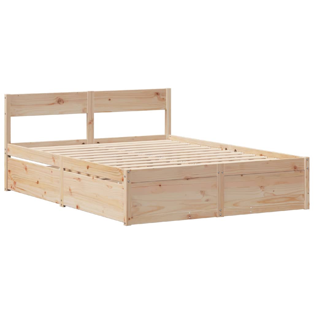 vidaXL Rama łóżka bez materaca, 135x190 cm, lite drewno sosnowe