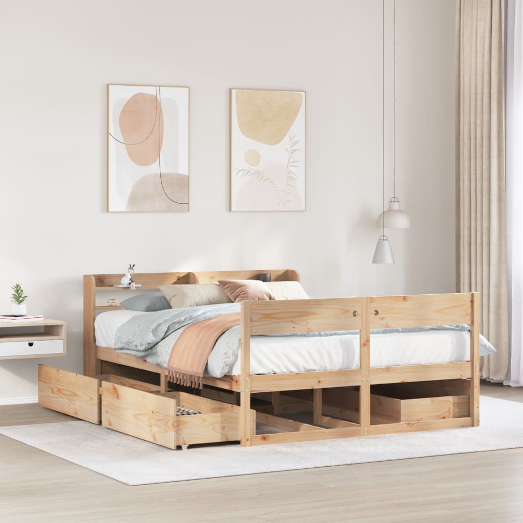 vidaXL Rama łóżka bez materaca, 135x190 cm, lite drewno sosnowe