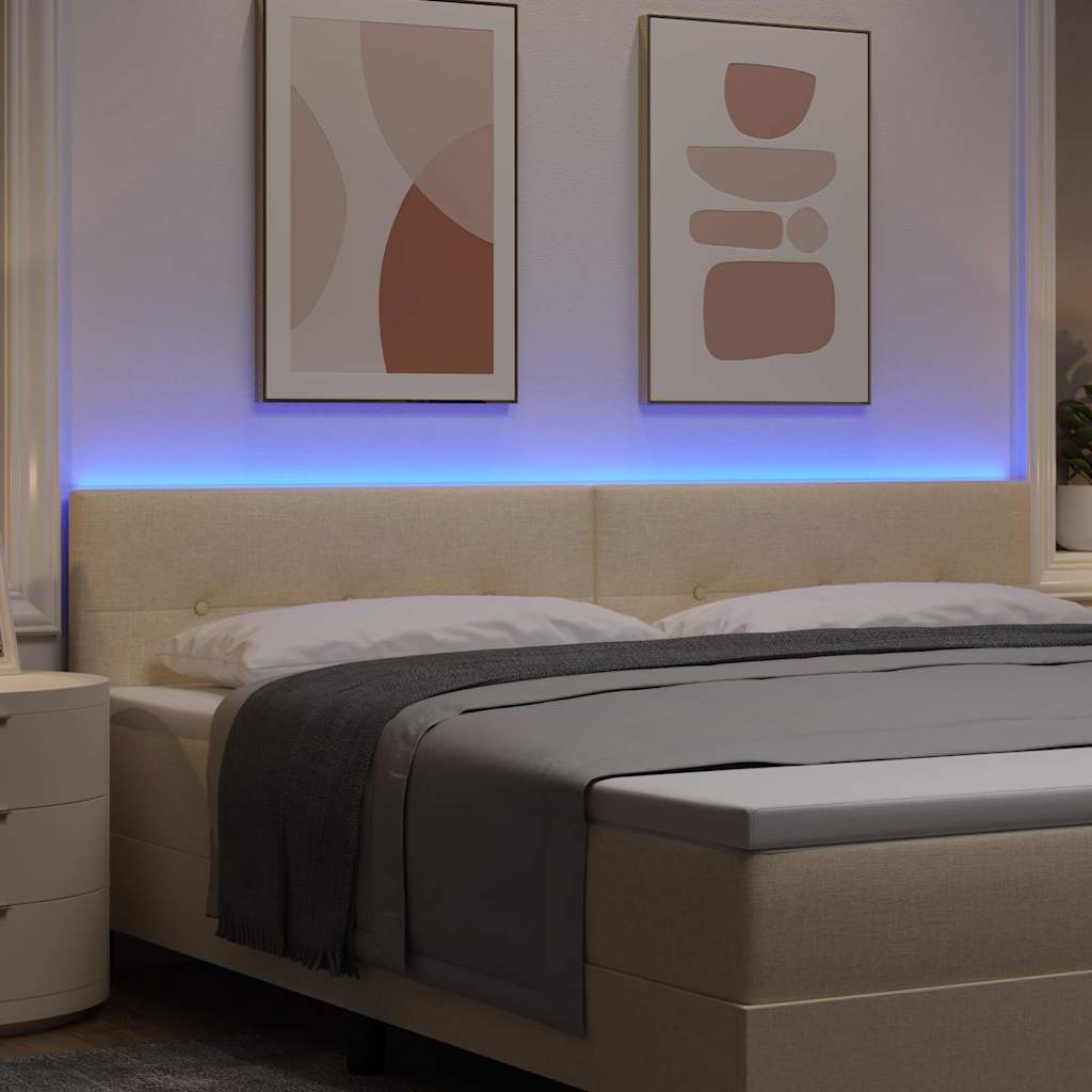 vidaXL Wezgłowie LED z paskami LED Z zagłówkiem Kremowy 200 cm tkanina
