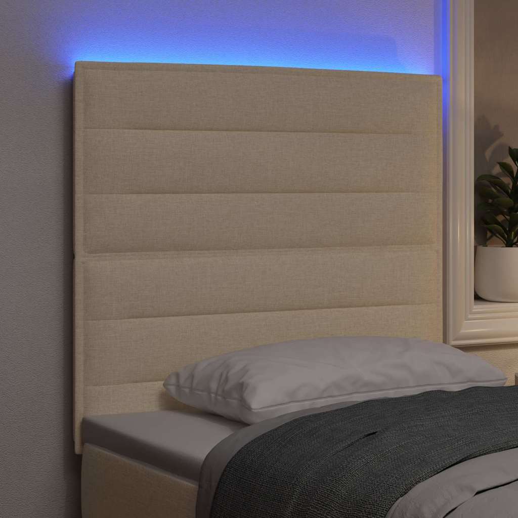 vidaXL Wezgłowie LED z paskami LED Z zagłówkiem Kremowy 80 cm tkanina