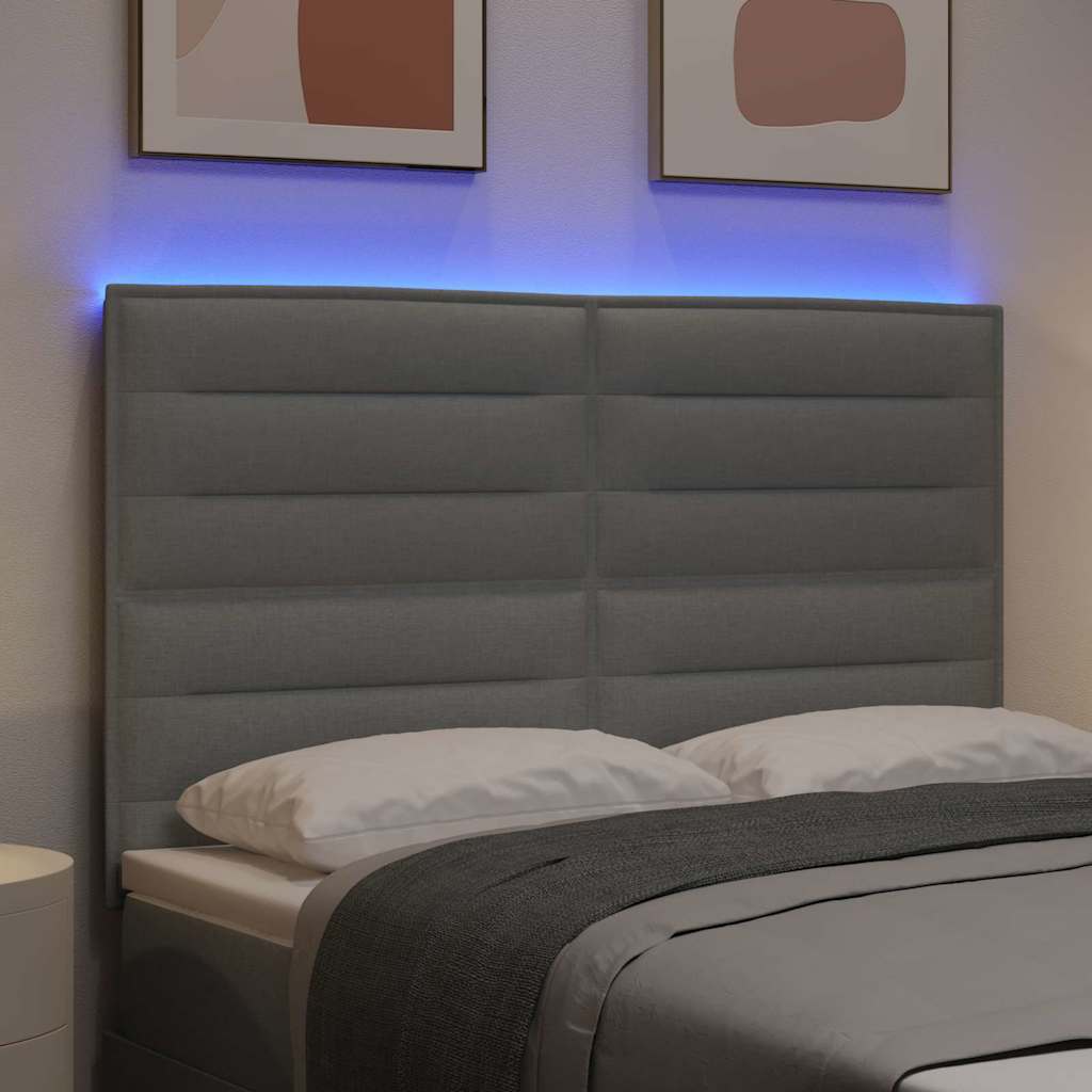 vidaXL Wezgłowie LED z paskami LED Jasnoszary 144 cm tkanina