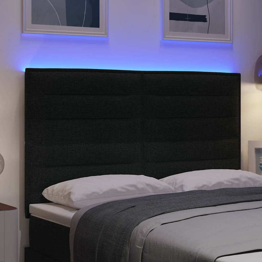 vidaXL Wezgłowie LED z paskami LED Z zagłówkiem Czarny 144 cm tkanina