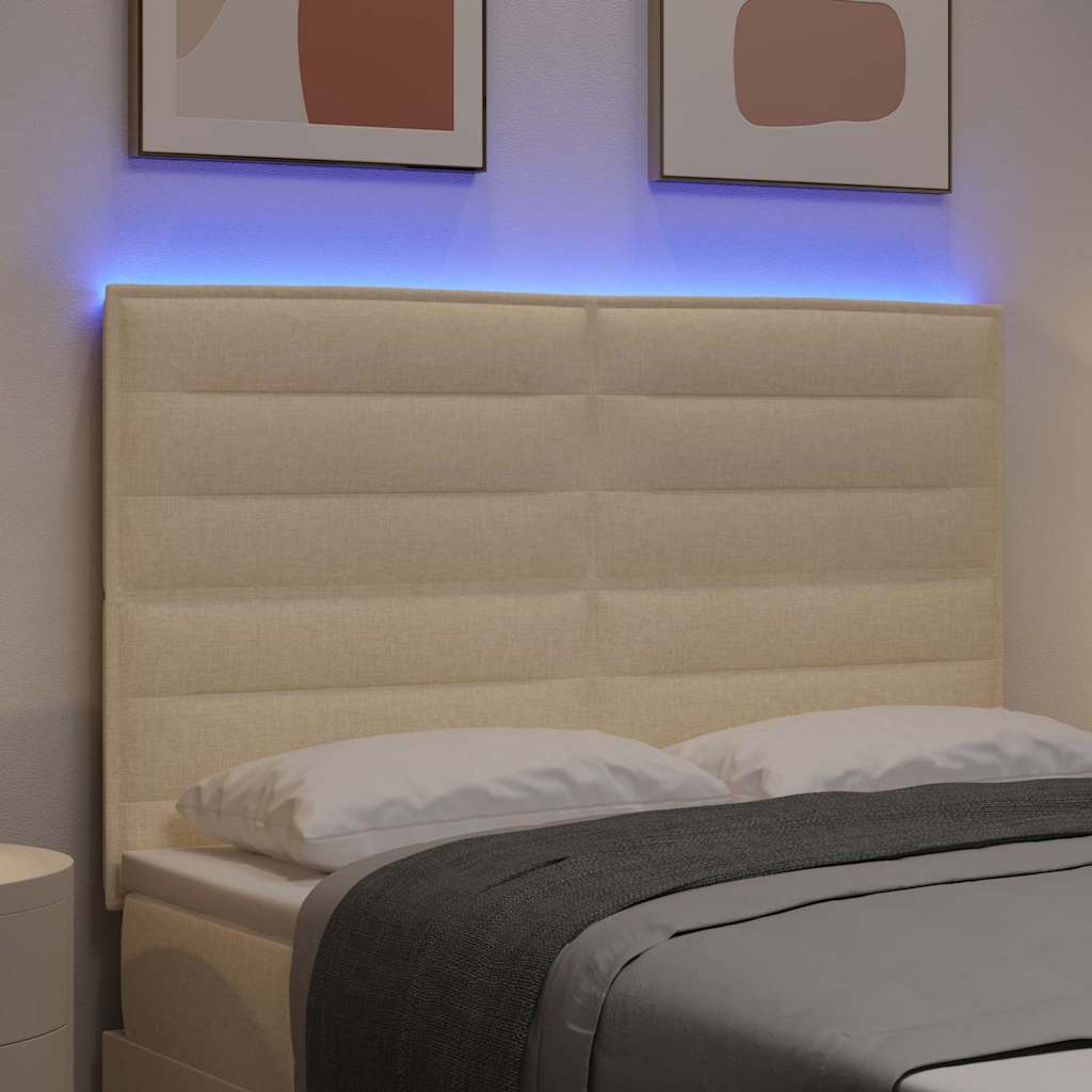 vidaXL Wezgłowie LED z paskami LED Z zagłówkiem Kremowy 160 cm tkanina