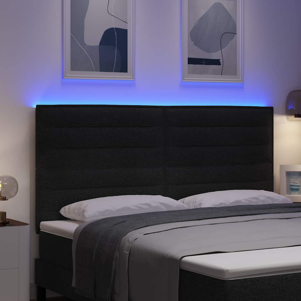 vidaXL Wezgłowie LED z paskami LED Z zagłówkiem Czarny 180 cm tkanina
