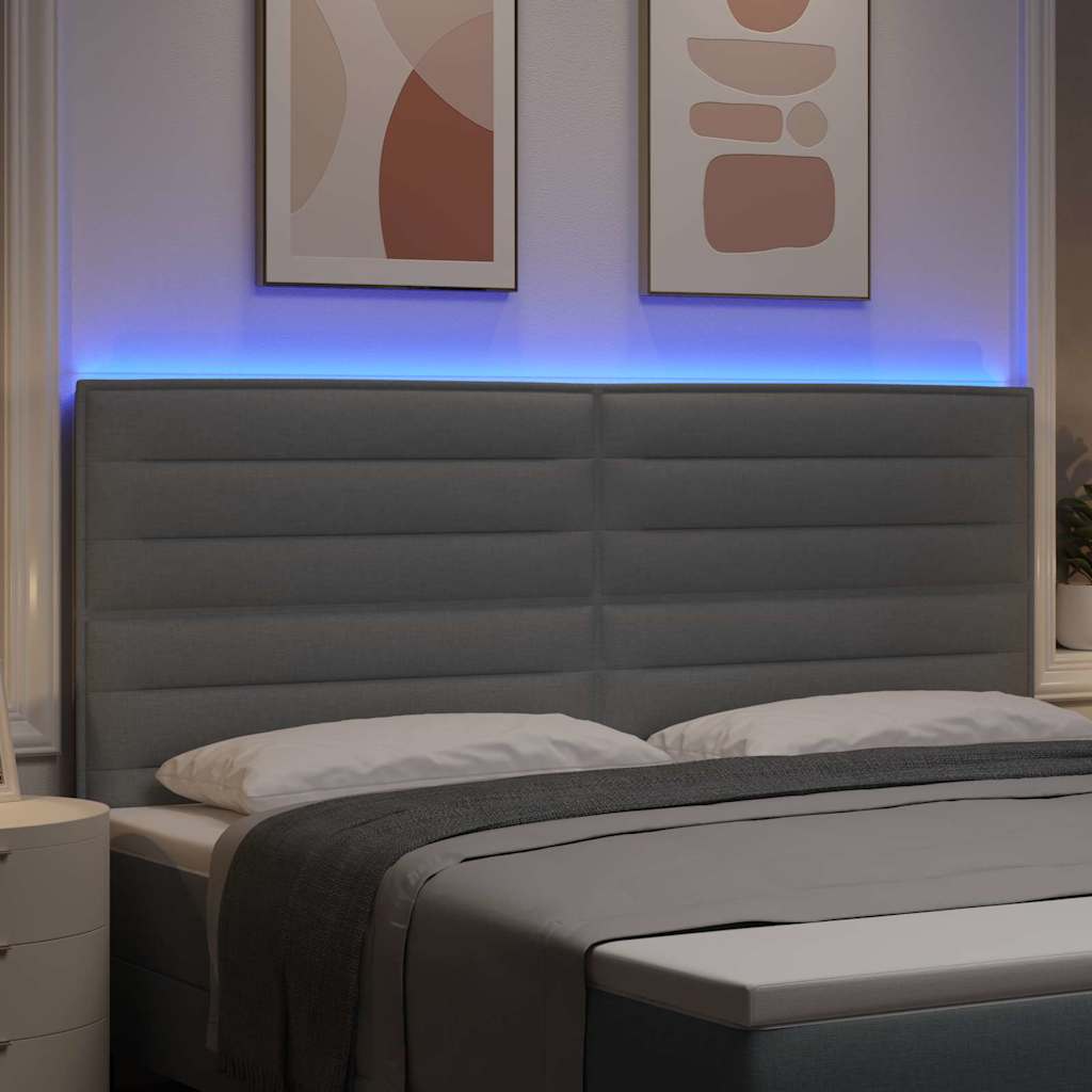 vidaXL Wezgłowie LED z paskami LED Jasnoszary 200 cm tkanina