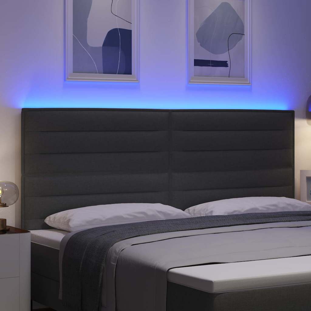 vidaXL Wezgłowie LED z paskami LED Ciemnoszary 200 cm tkanina
