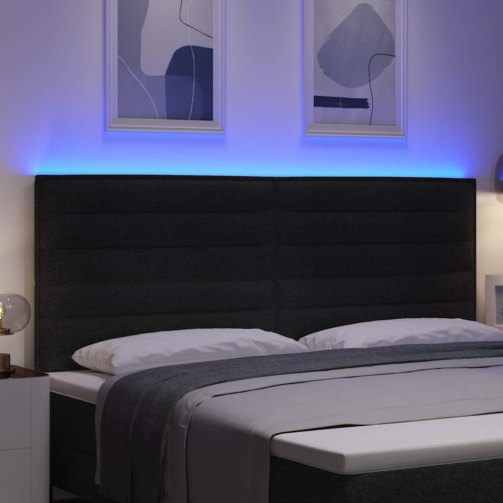 vidaXL Wezgłowie LED z paskami LED Z zagłówkiem Czarny 200 cm tkanina