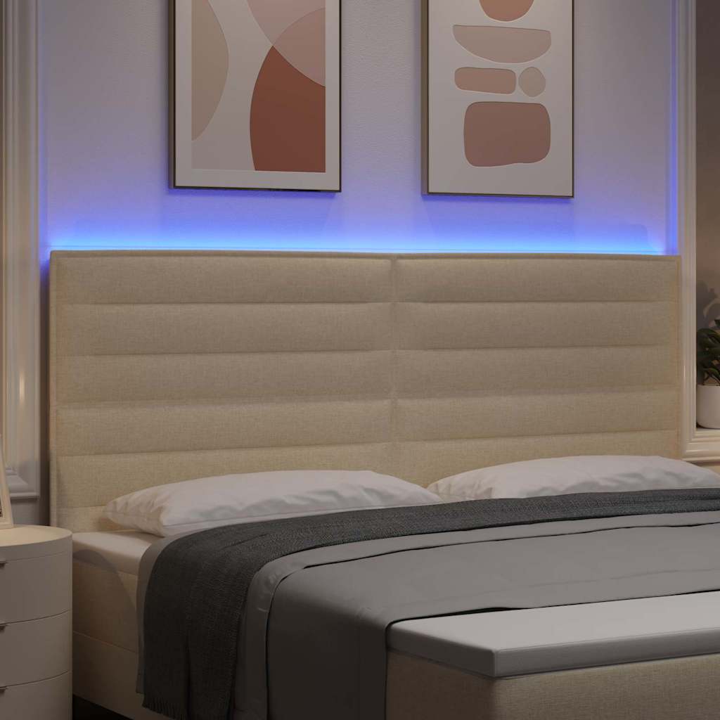 vidaXL Wezgłowie LED z paskami LED Z zagłówkiem Kremowy 200 cm tkanina