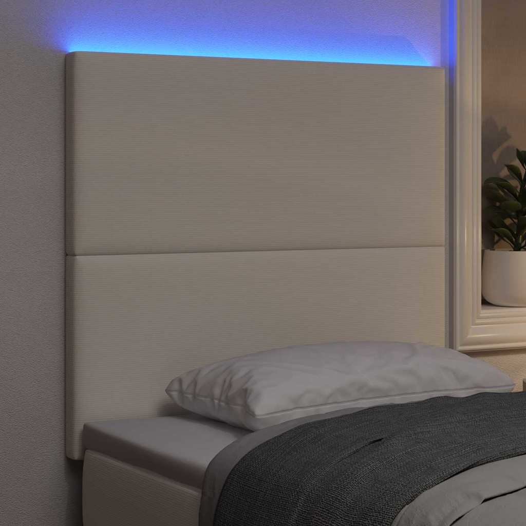 vidaXL Wezgłowie LED z paskami LED Kremowy 80 cm Tkanina sztruksowa