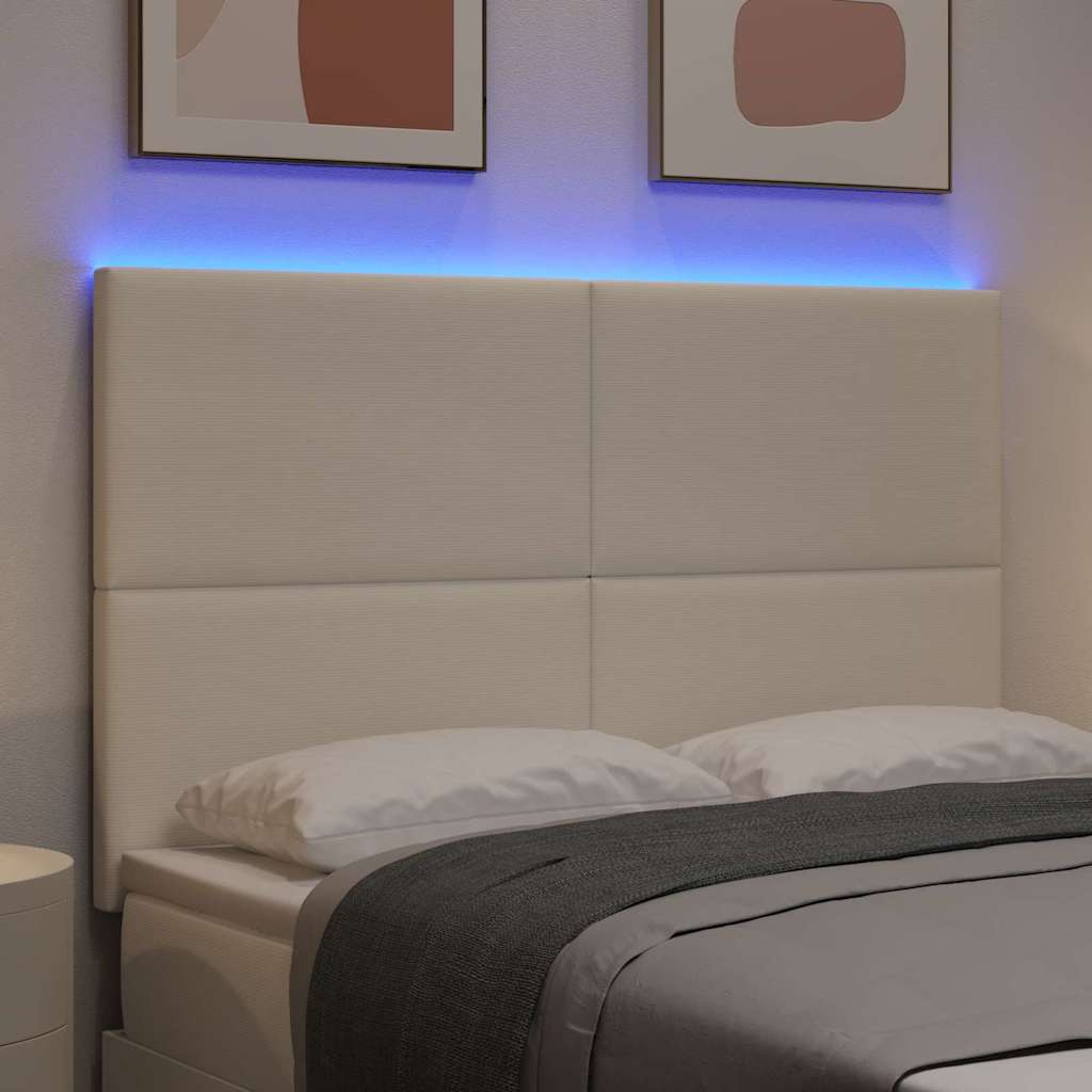 vidaXL Wezgłowie LED z paskami LED Kremowy 160 cm Tkanina sztruksowa