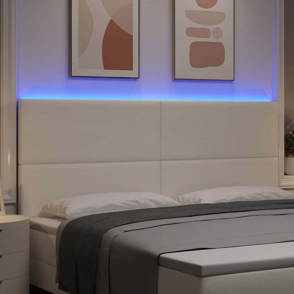 vidaXL Wezgłowie LED z paskami LED Kremowy 200 cm Tkanina sztruksowa