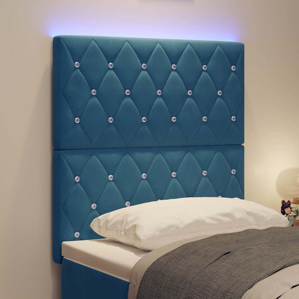 vidaXL Wezgłowie LED z paskami LED Ciemnoniebieski 80 cm Aksamit