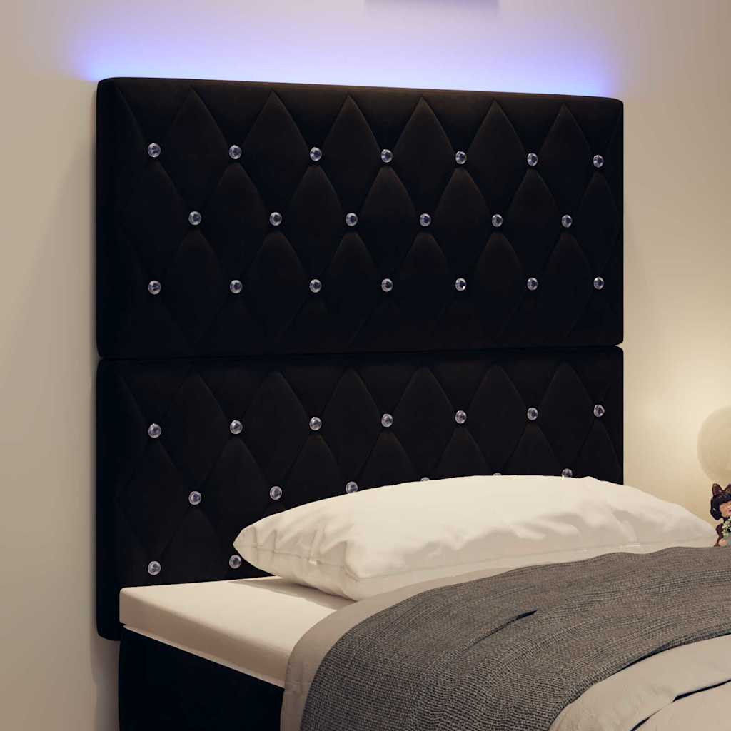 vidaXL Wezgłowie LED z paskami LED Z zagłówkiem Czarny 90 cm Aksamit