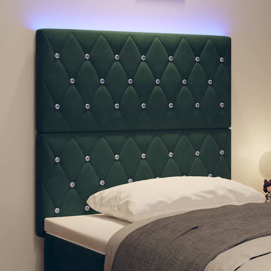 vidaXL Wezgłowie LED z paskami LED Ciemna zieleń 90 cm Aksamit