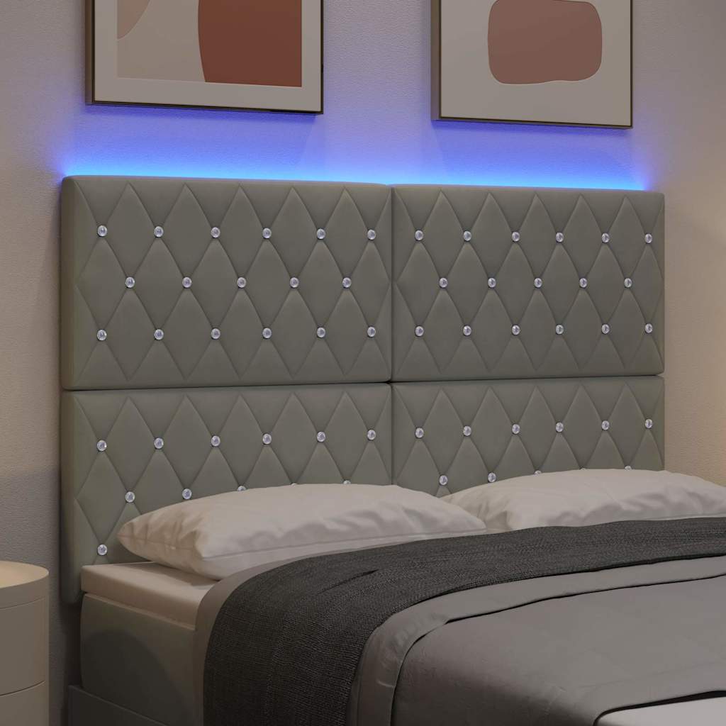 vidaXL Wezgłowie LED z paskami LED Jasnoszary 144 cm Aksamit