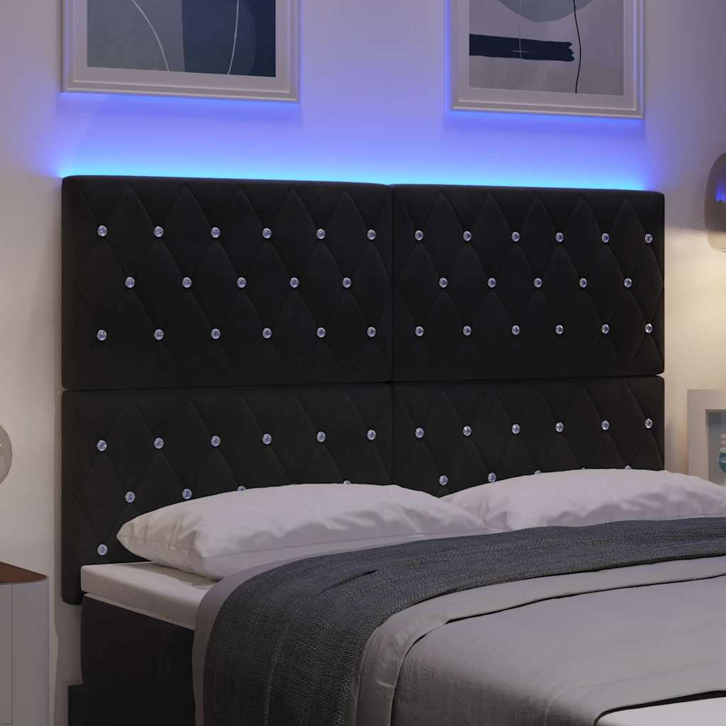 vidaXL Wezgłowie LED z paskami LED Z zagłówkiem Czarny 160 cm Aksamit