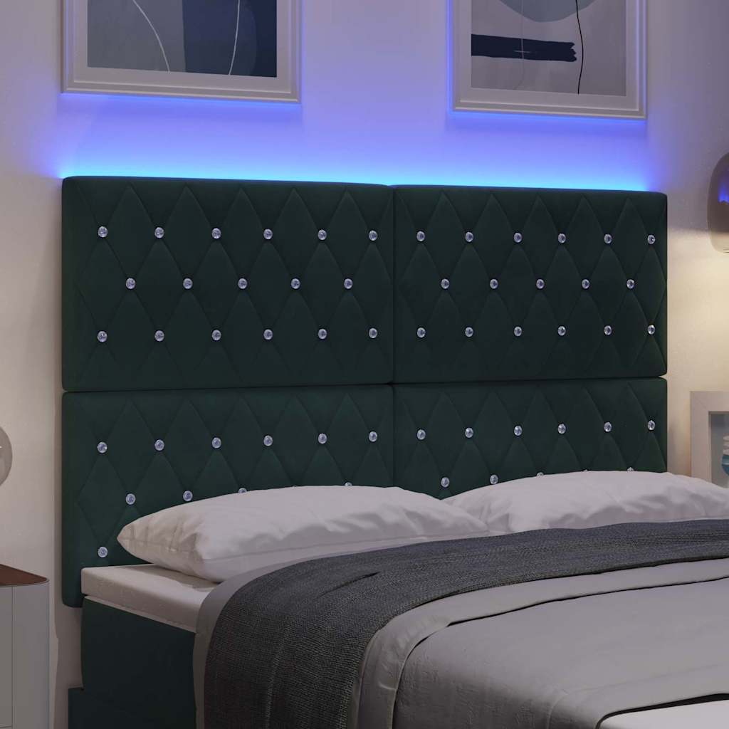 vidaXL Wezgłowie LED z paskami LED Ciemna zieleń 160 cm Aksamit