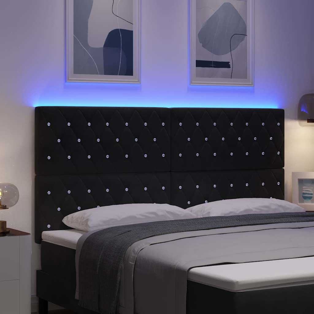 vidaXL Wezgłowie LED z paskami LED Z zagłówkiem Czarny 180 cm Aksamit
