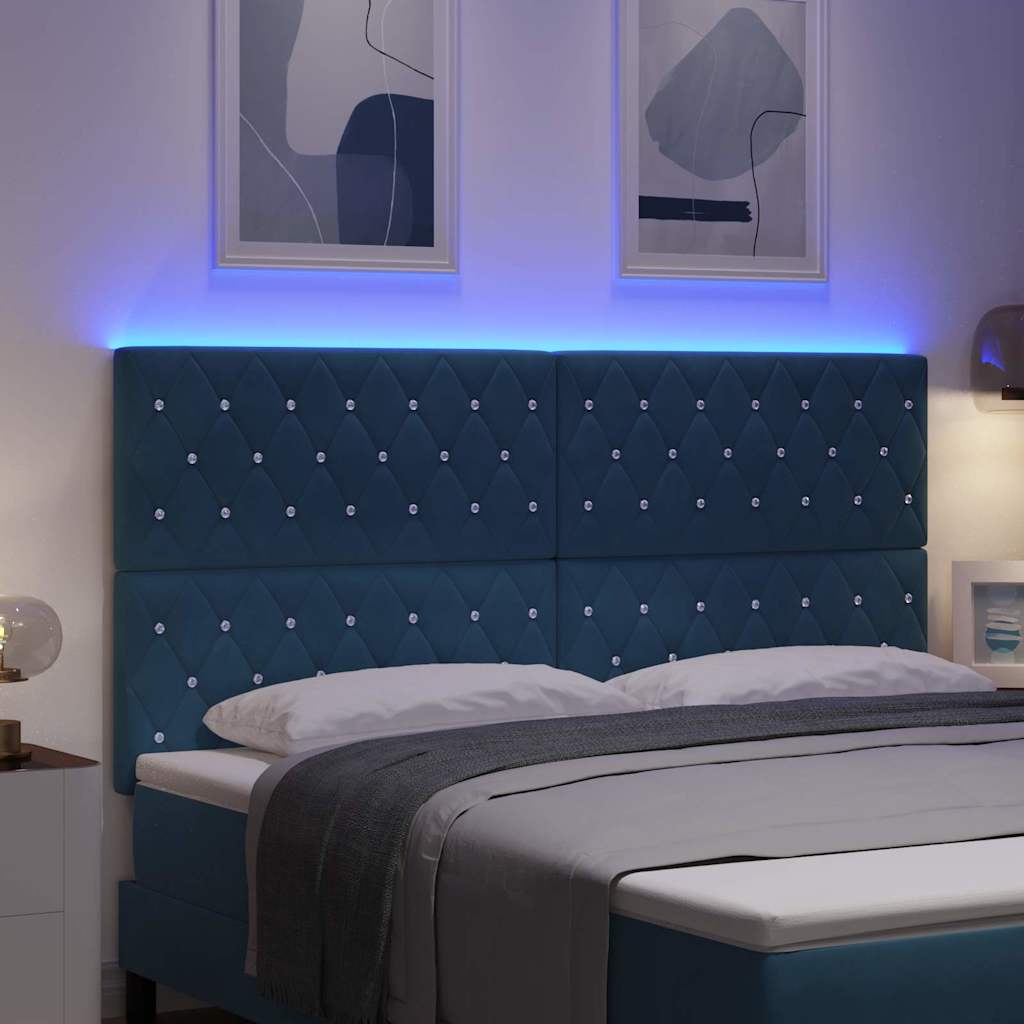 vidaXL Wezgłowie LED z paskami LED Ciemnoniebieski 180 cm Aksamit