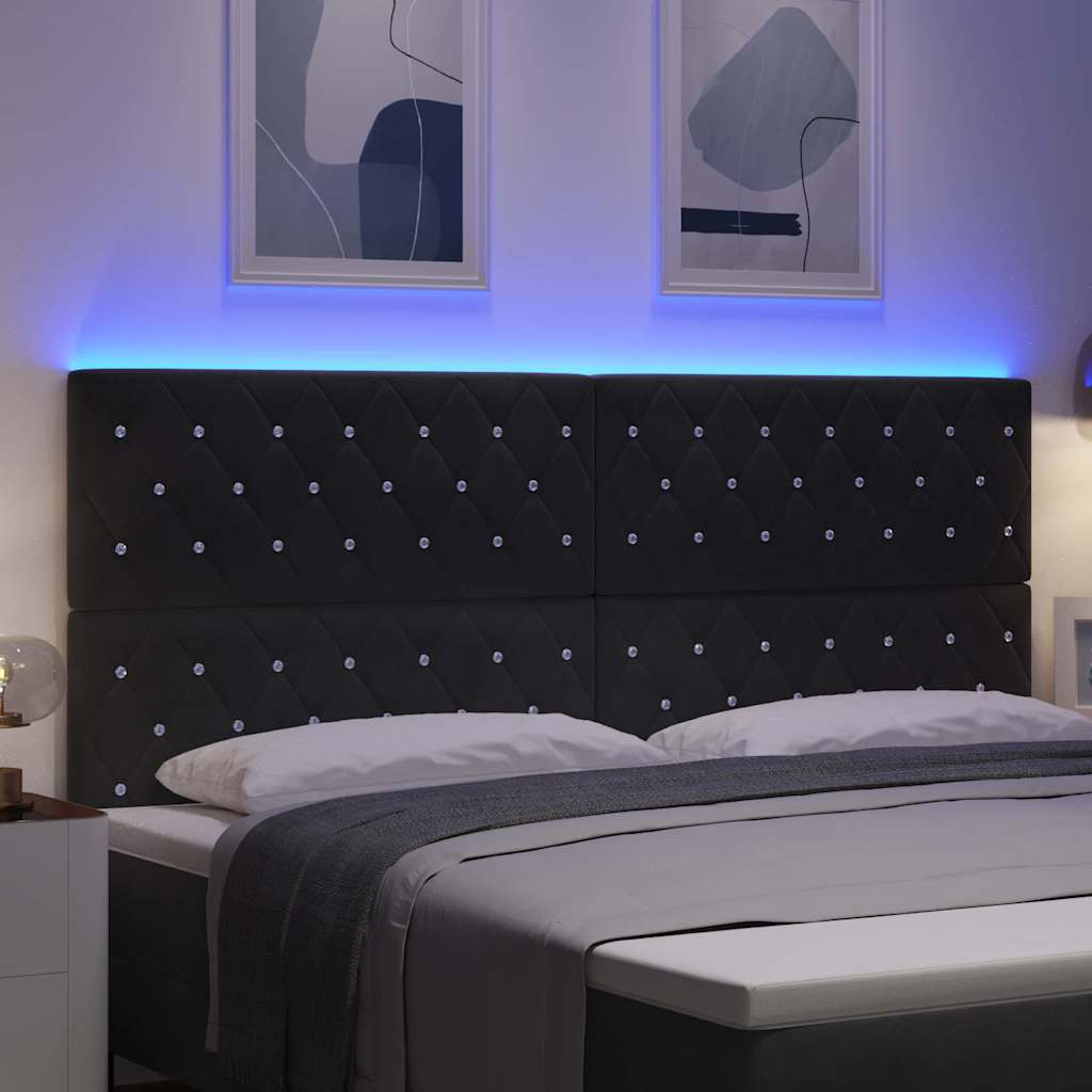 vidaXL Wezgłowie LED z paskami LED Z zagłówkiem Czarny 200 cm Aksamit