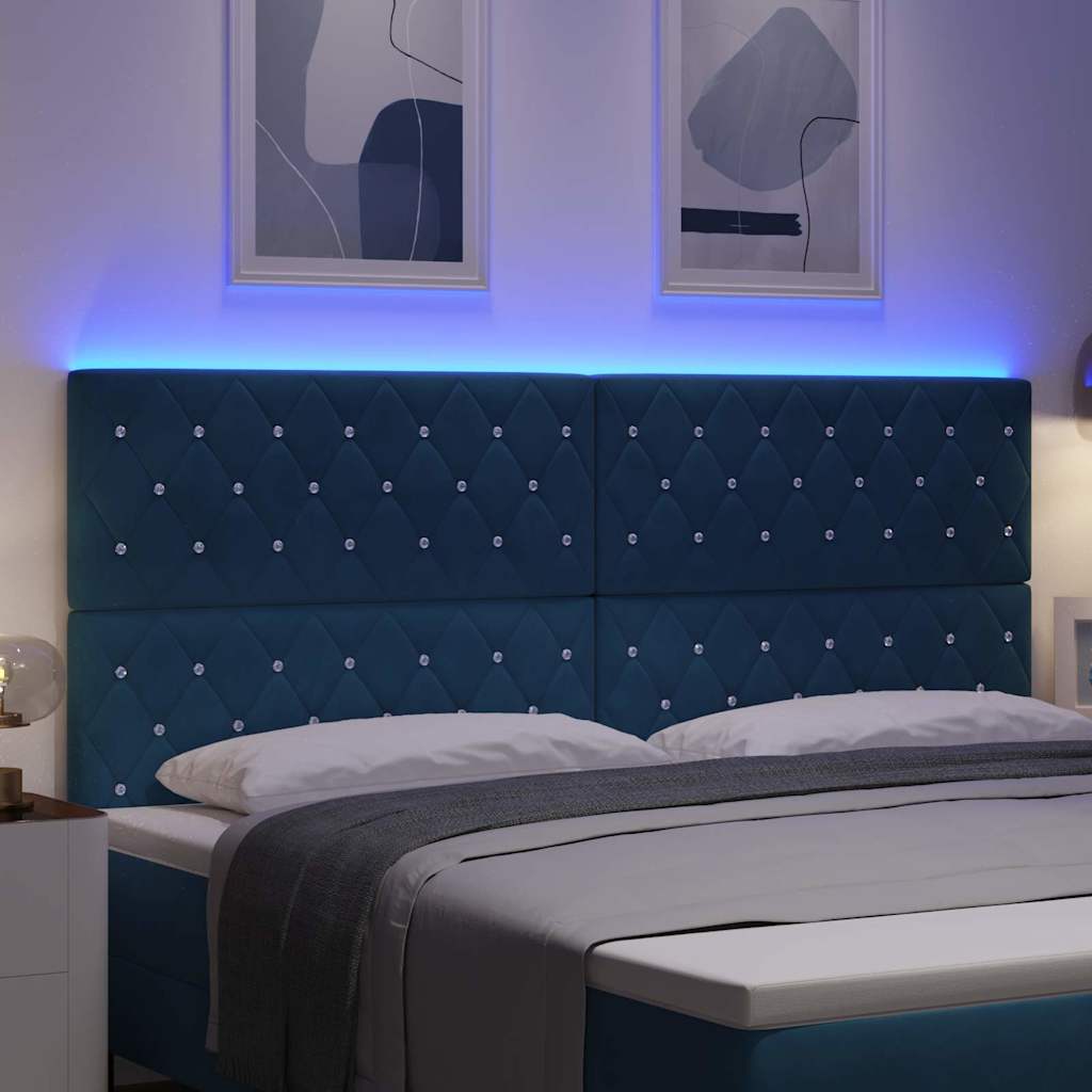 vidaXL Wezgłowie LED z paskami LED Ciemnoniebieski 200 cm Aksamit