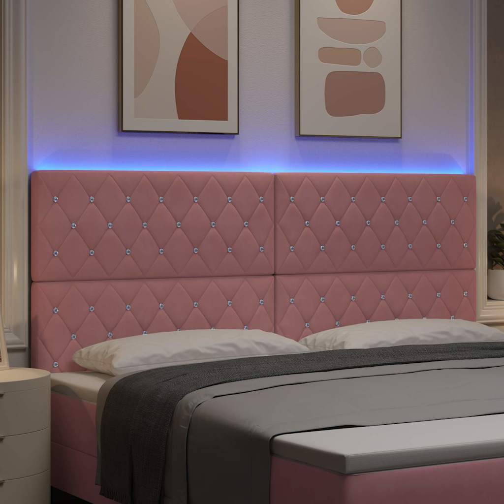 vidaXL Wezgłowie LED z paskami LED Z zagłówkiem Różowy 200 cm Aksamit