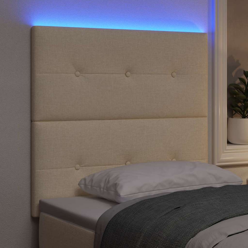 vidaXL Wezgłowie LED z paskami LED Z zagłówkiem Kremowy 80 cm tkanina