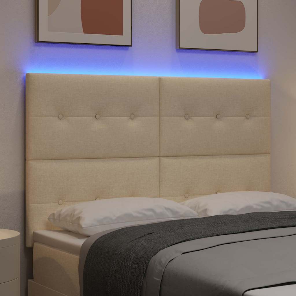vidaXL Wezgłowie LED z paskami LED Z zagłówkiem Kremowy 160 cm tkanina