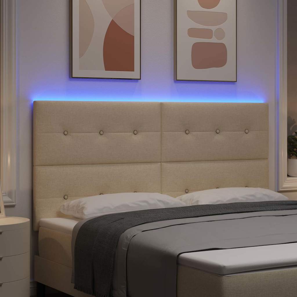 vidaXL Wezgłowie LED z paskami LED Z zagłówkiem Kremowy 180 cm tkanina