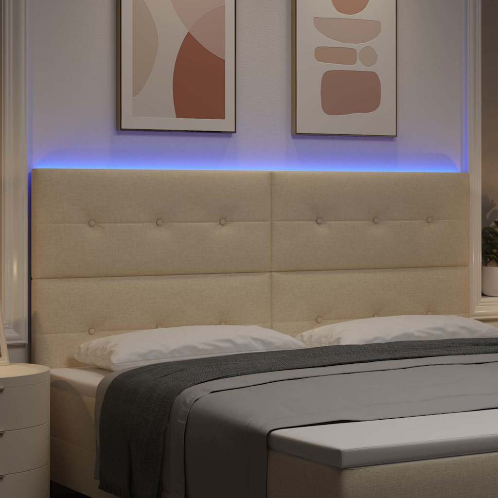vidaXL Wezgłowie LED z paskami LED Z zagłówkiem Kremowy 200 cm tkanina