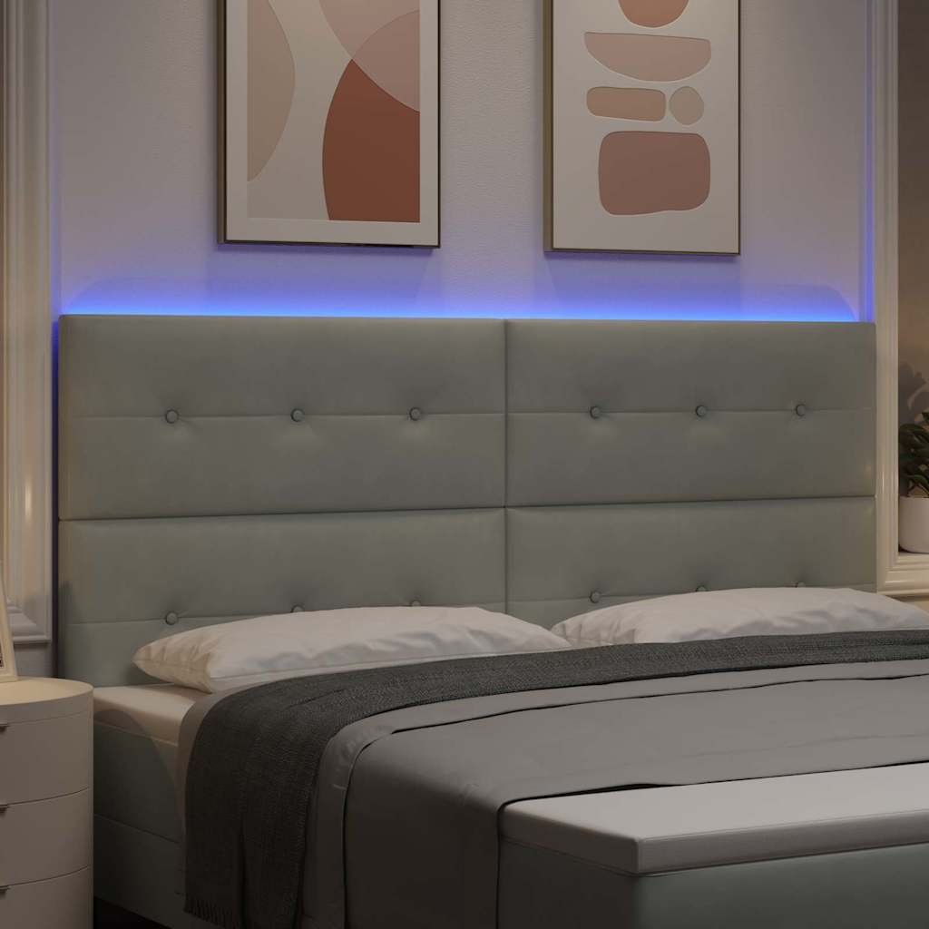 vidaXL Wezgłowie LED z paskami LED Jasnoszary 200 cm Aksamit
