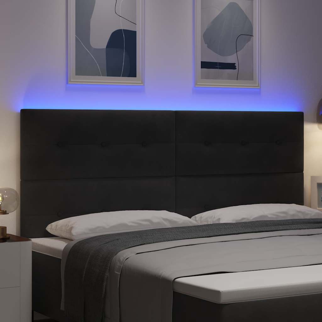 vidaXL Wezgłowie LED z paskami LED Czarny 200 cm Aksamit