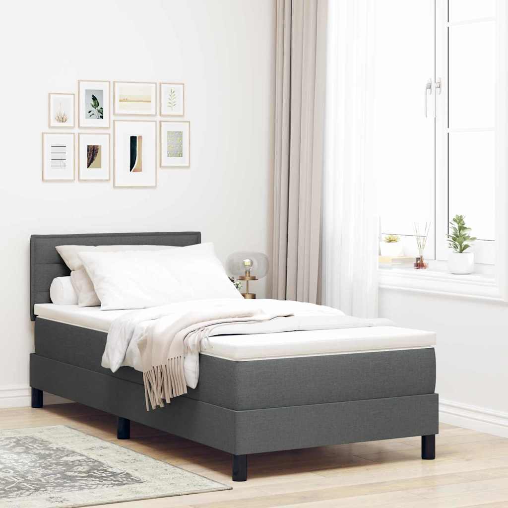 vidaXL Łóżko sprężynowe Z zagłówkiem Ciemnoszary 90 x 190 cm tkanina