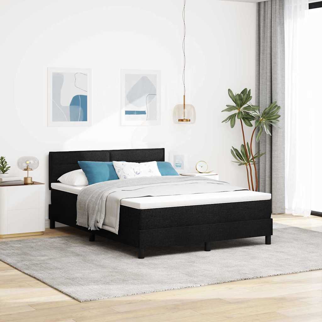 vidaXL Łóżko sprężynowe Z zagłówkiem Czarny 140 x 190 cm tkanina
