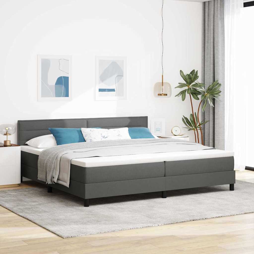 vidaXL Łóżko sprężynowe Z zagłówkiem Ciemnoszary 200 x 200 cm tkanina
